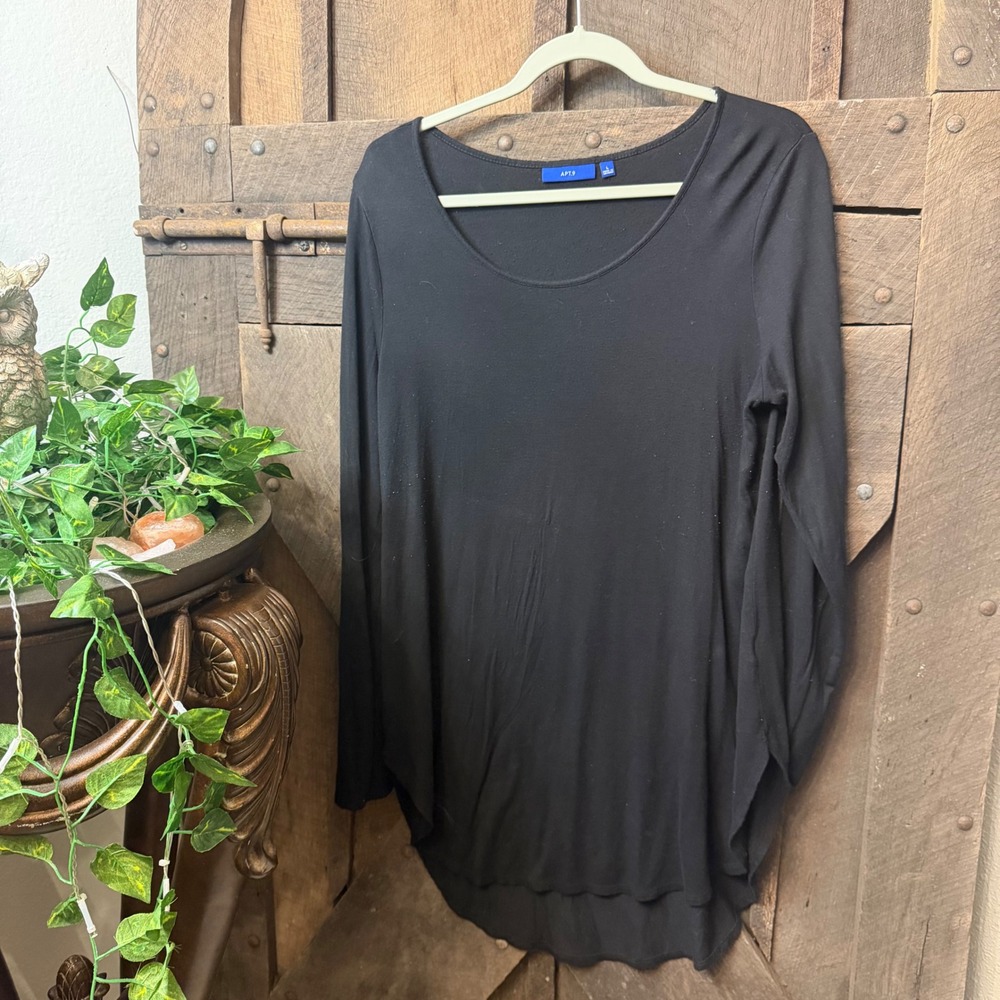 Apt. 9 Scoop Neck Tunic Top Large Black High Low Hem Casual